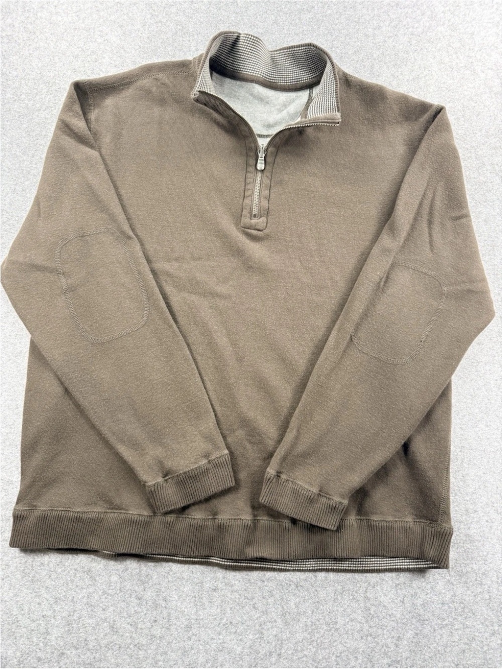 Nat Nast Sweater Mens XL Gray Brown Quarter Zip Reversible Elbow Patch